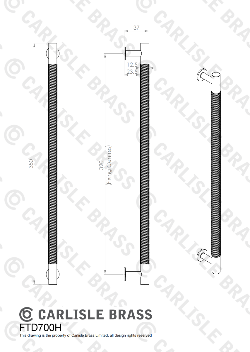 Antique Brass 350mm Knurled Pull Handle | FTD700HAB
