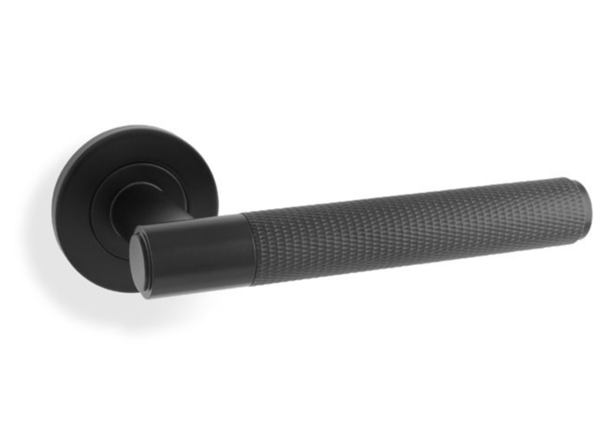 Alexander & Wilks Matt Black Spitfire Knurled Lever on rose | AW220BL