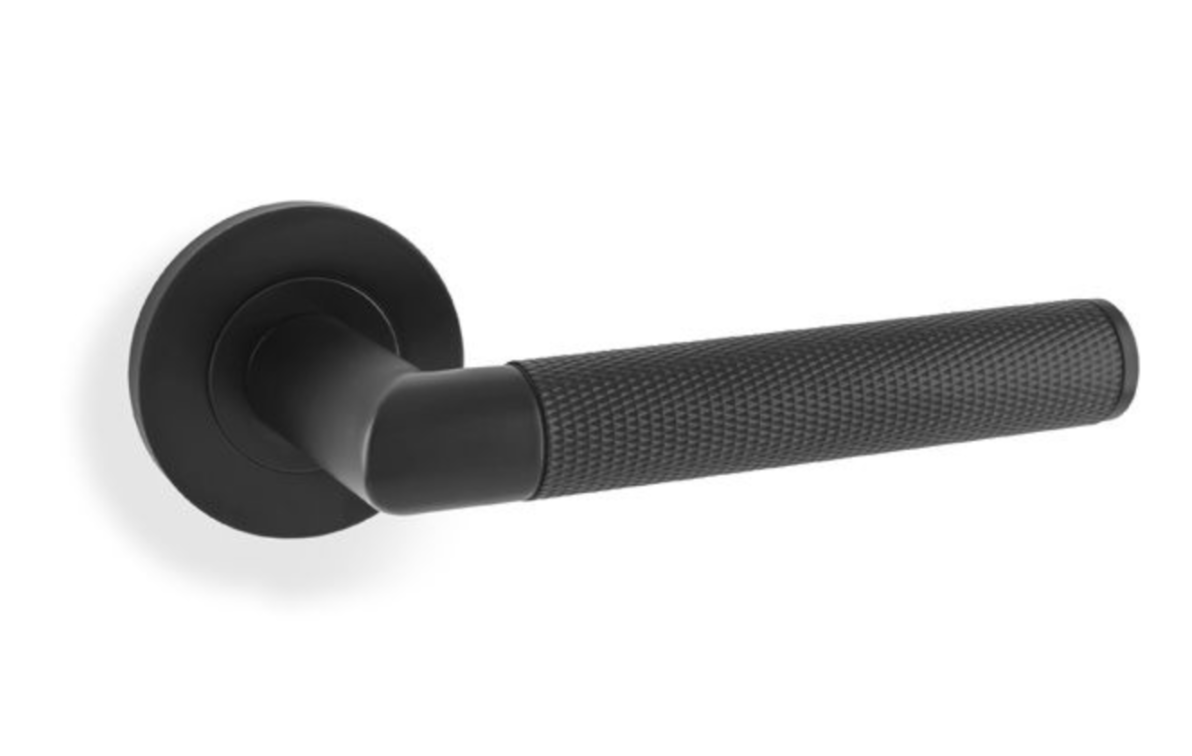 Alexander & Wilks Matt Black Harrier Knurled Lever on rose | AW210BL