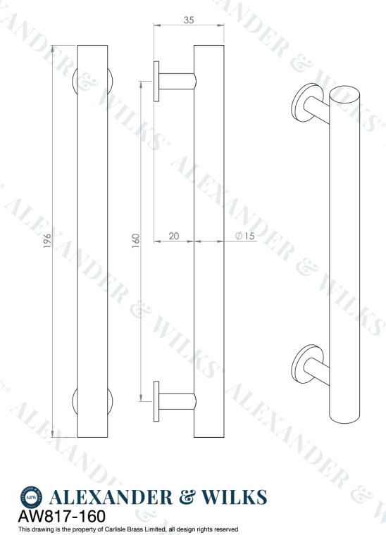 A&W Leila Polished Nickel 160mm Hammered T Bar Pull Handle AW817-160-PN