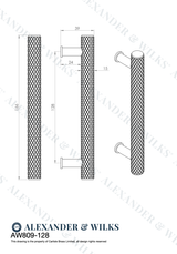 A&W Crispin Satin Chrome Knurled T Bar Pull Handle c/c 128mm