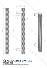 A&W Crispin Satin Nickel Knurled T Bar Pull Handle c/c 160mm
