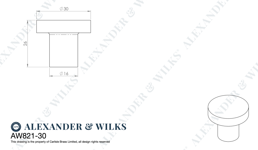 Alexander and Wilks Dark Bronze 30mm Hanover Plain Cupboard Knob