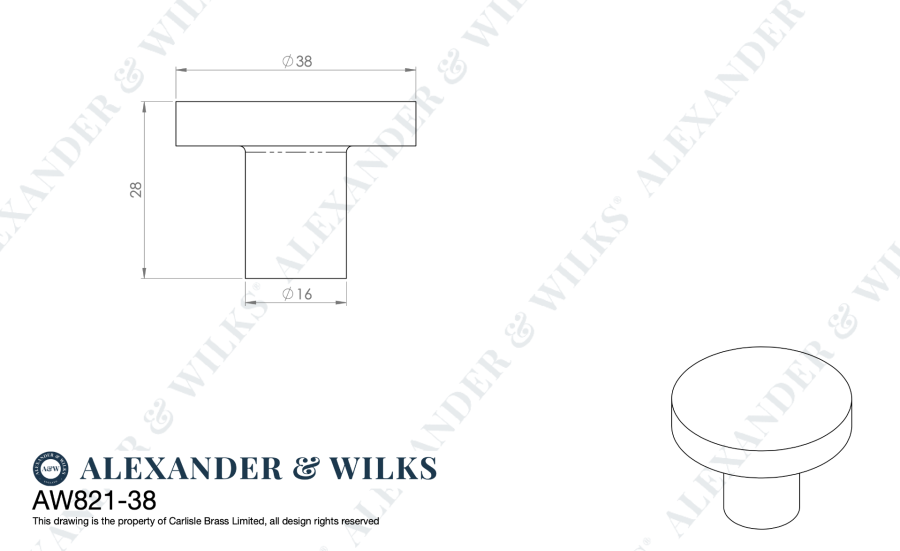 Alexander & Wilks Dark Bronze 38mm Hanover Plain Cupboard Knob