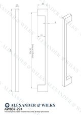 A&W Polished Chrome Marco Cupboard Pull Handle c/c 224mm | AW837-224-PC