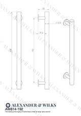 A&W Satin Nickel Round T Bar Cupboard Pull Handle c/c 192mm | AW814-192-SN