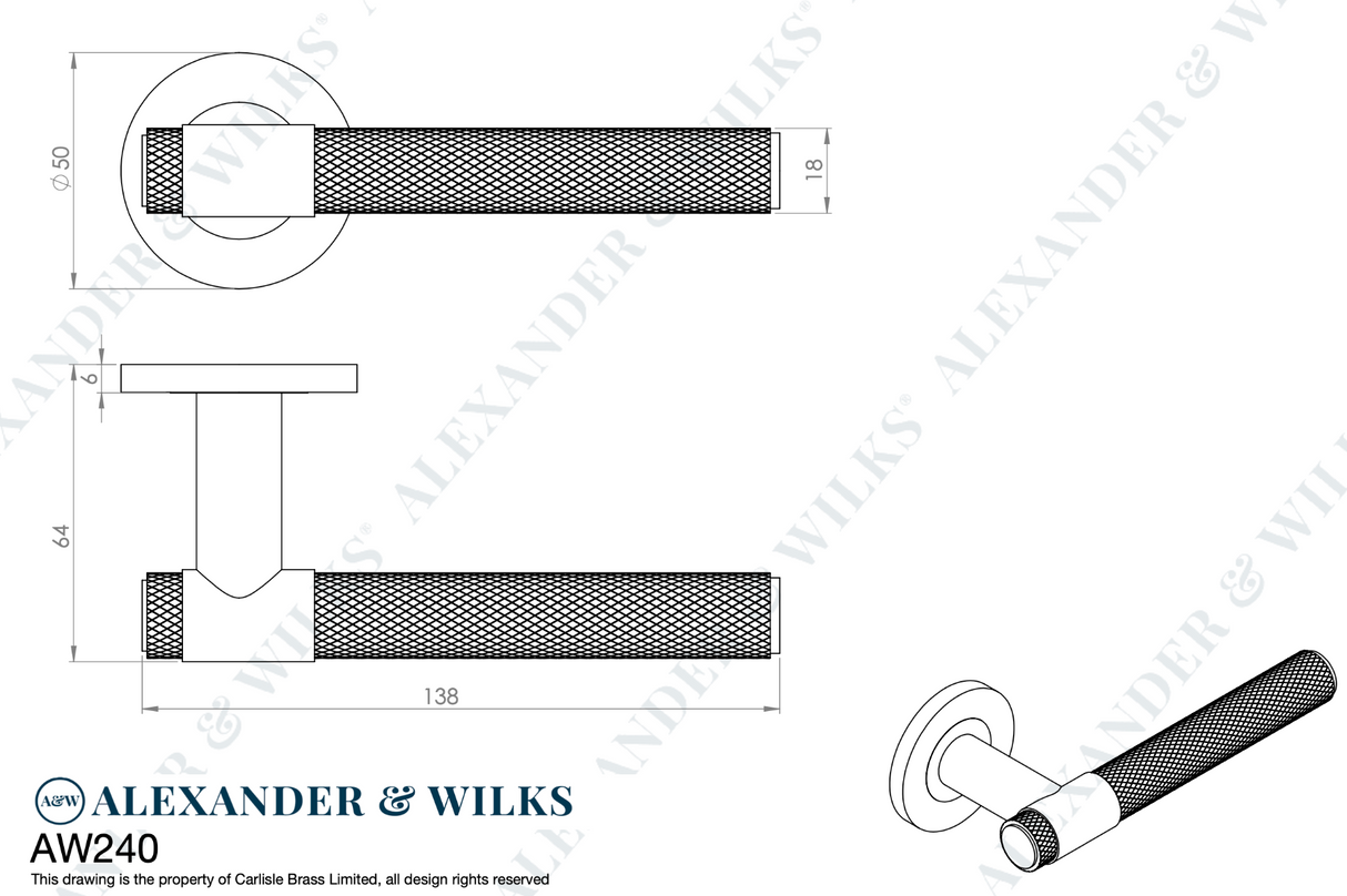 Alexander & Wilks Black Kingston Knurled Lever on rose | AW240BL